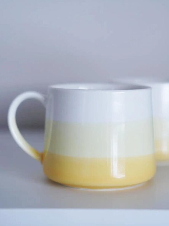 Set of 2 Starbucks Coffee Mugs Yellow & White Ombre Dipped Glaze 10 oz 2014 - Picture 2 of 5